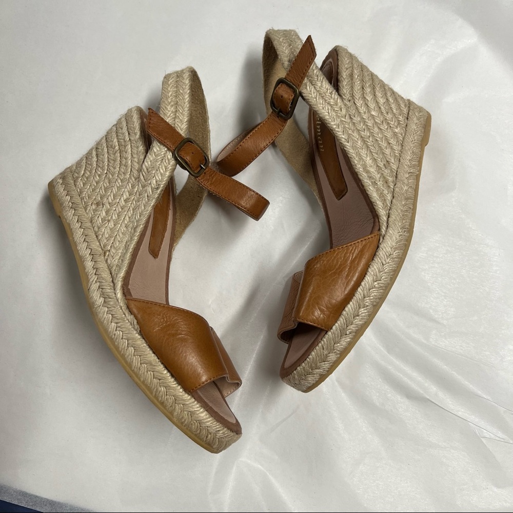 Delman Ronda Leather Espadrille Wedge Ankle strap Sandals Sz 10